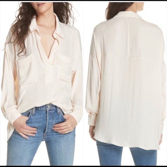 Free People Tops - FREE PEOPLE Cream Silky Blouse with Pockets  Med
